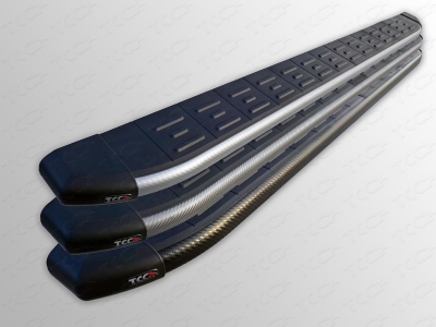 Пороги алюминиевые ТСС с накладкой для Mitsubishi Pajero 4 2006-2011