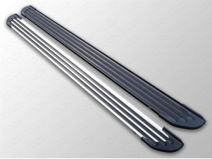 Пороги алюминиевые Slim Line Silver для Hyundai Santa Fe № HYUNSF11-14S